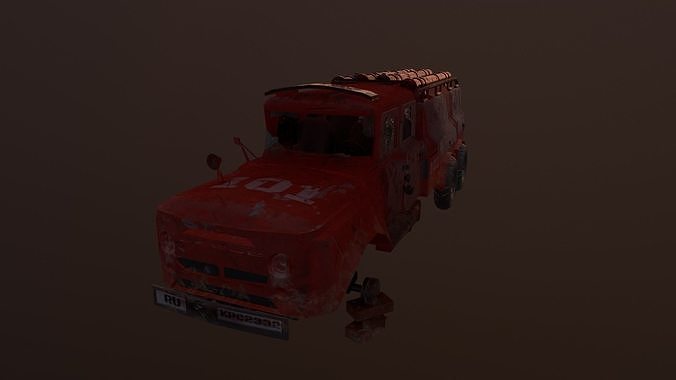 abandoned fire truck Low-poly 3D model