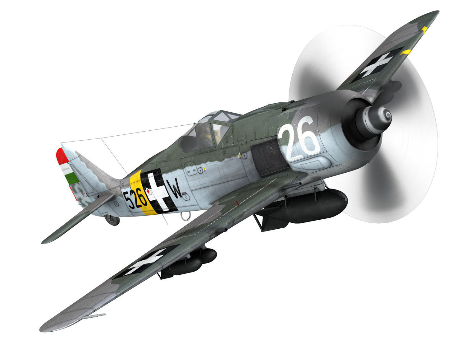 Focke Wulf - FW190 F8 - W526 - Hungary 3D model_8