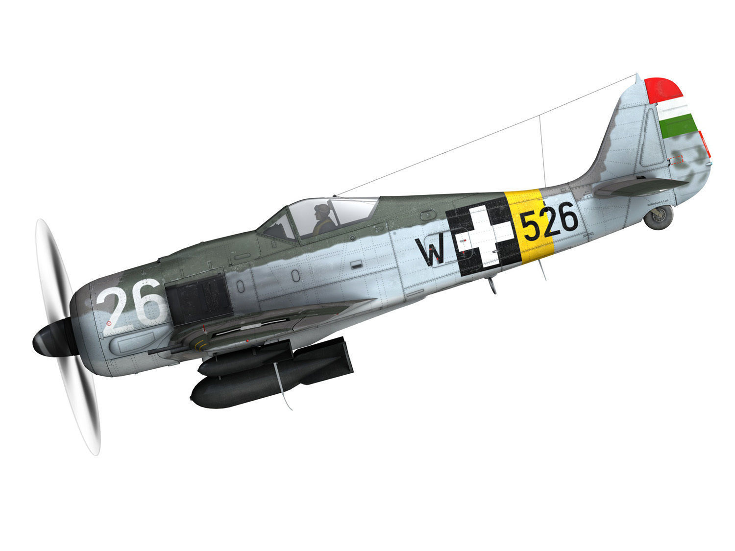 Focke Wulf - FW190 F8 - W526 - Hungary 3D model_1
