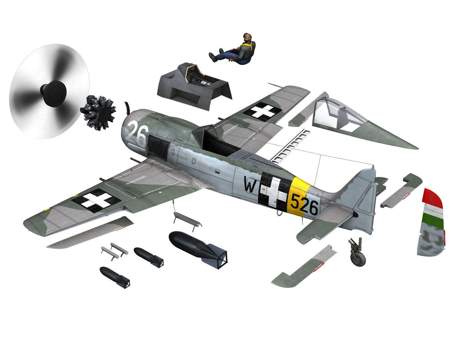 Focke Wulf - FW190 F8 - W526 - Hungary 3D model_20