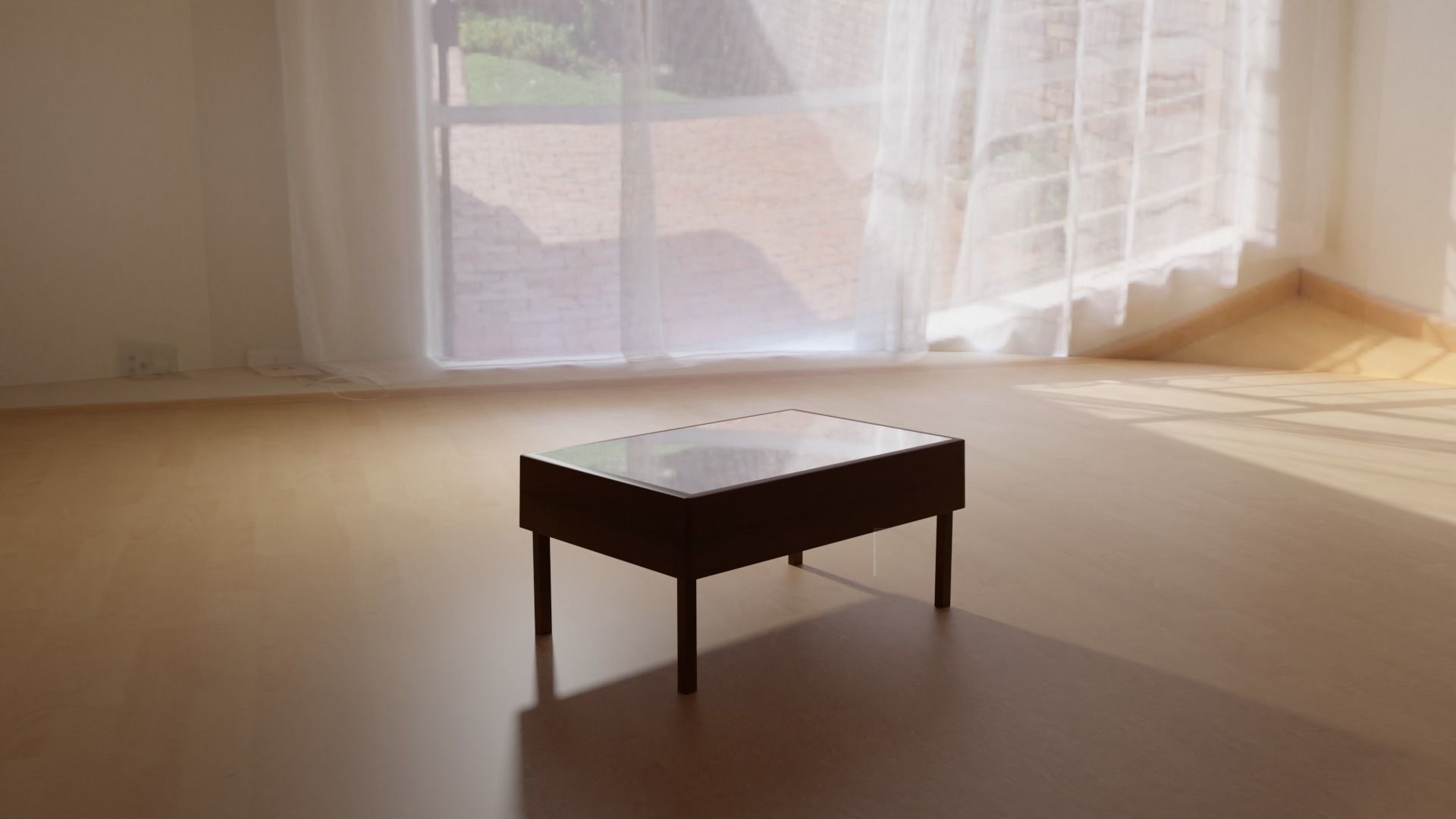 Brown Wood Glass Table With Sand Inside 3D model_2