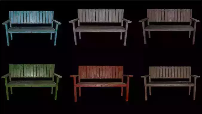 Bench trees low poly 6 texture options and high poly Low-poly 3D model