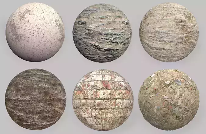 6 Realistic Seamless Stone PBR Textures and Materials
