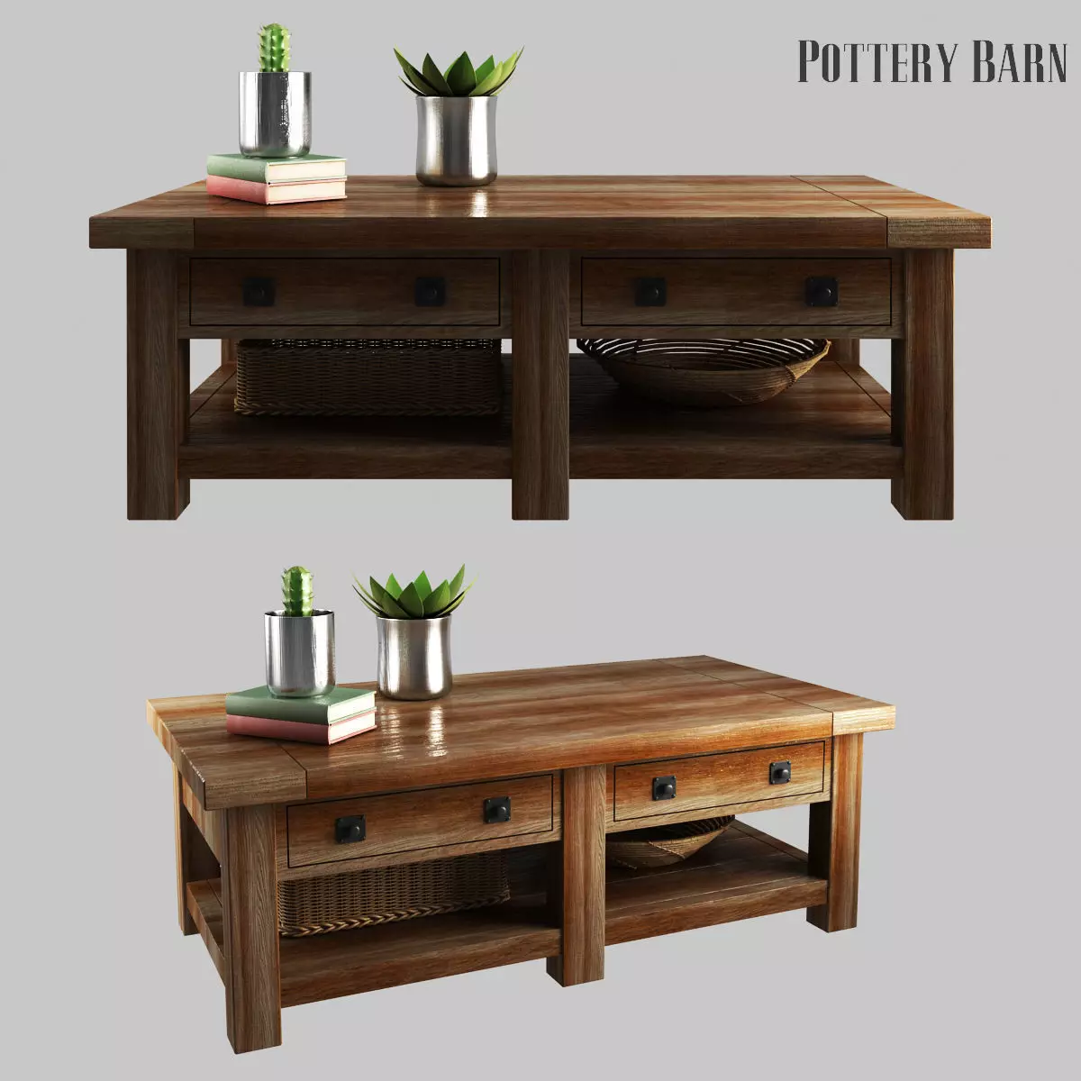 Benchwright Rectangular Coffee Table Rustic Mahogany 3D model_0