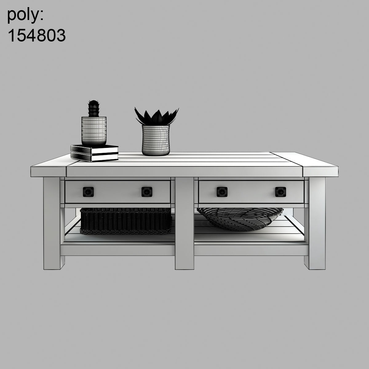 Benchwright Rectangular Coffee Table Rustic Mahogany 3D model_1