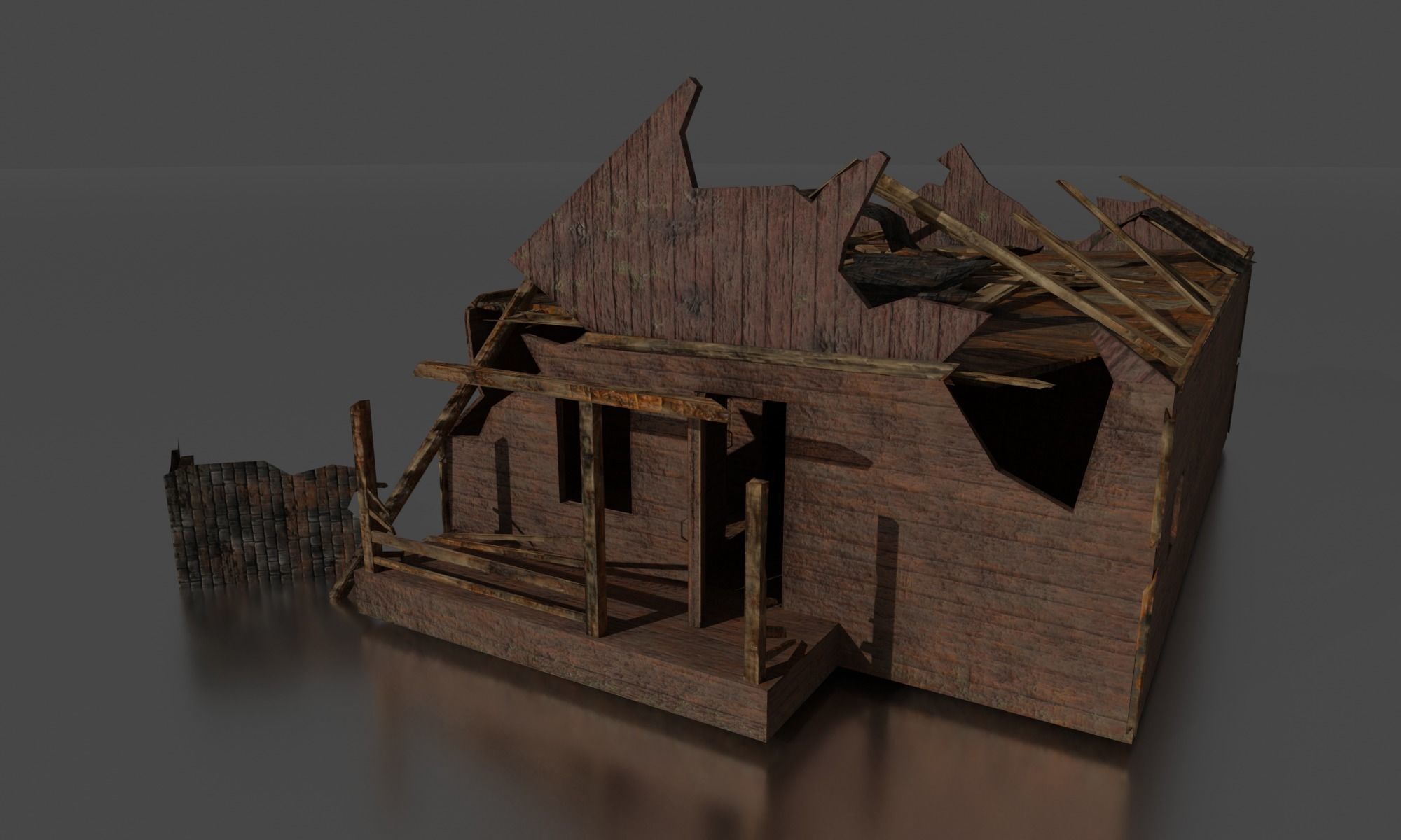 OLD BROKEN HOUSE LOW POLY Low-poly 3D model_2