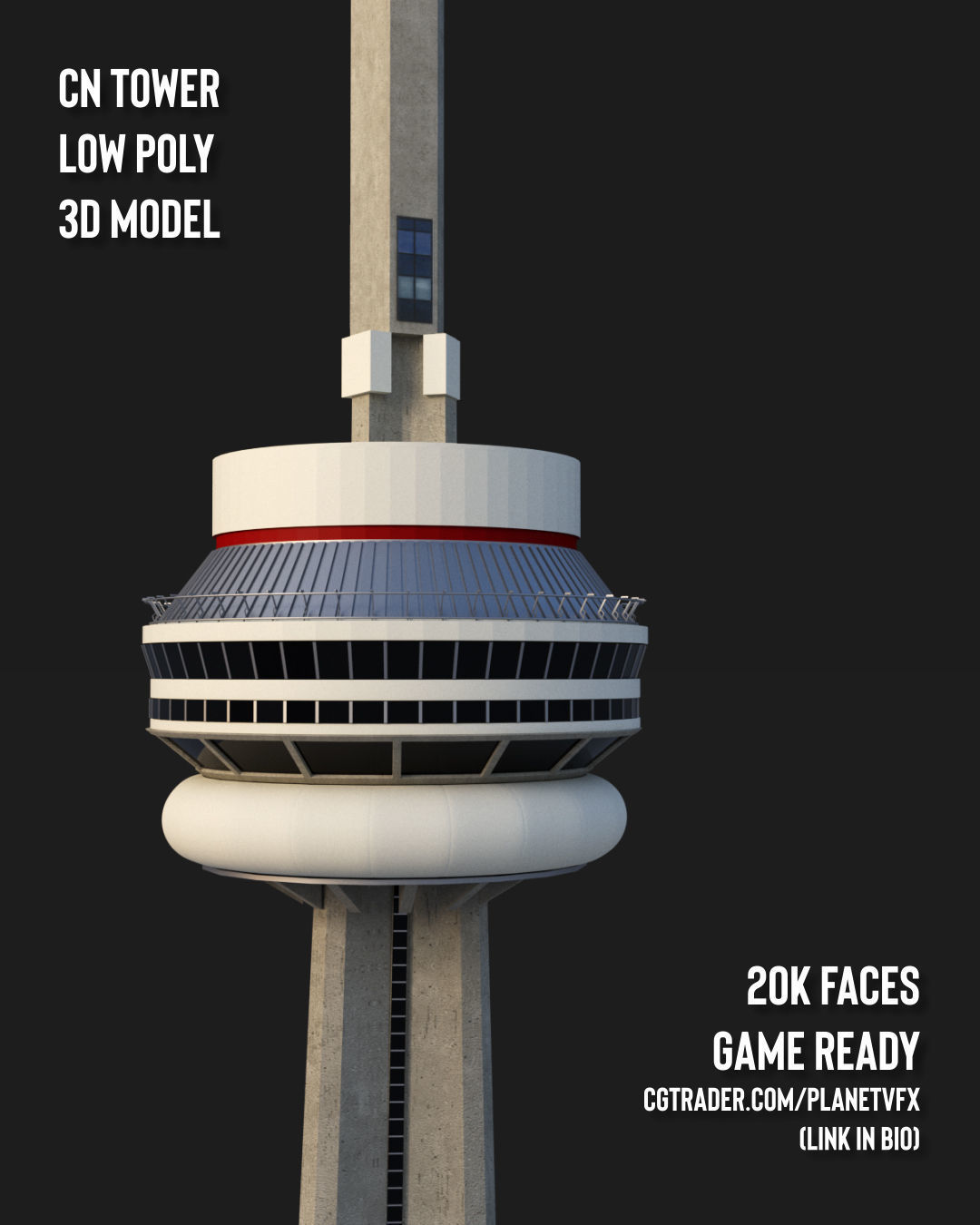 Cn Tower 3d model - Low Poly Game ready Low-poly 3D model_7