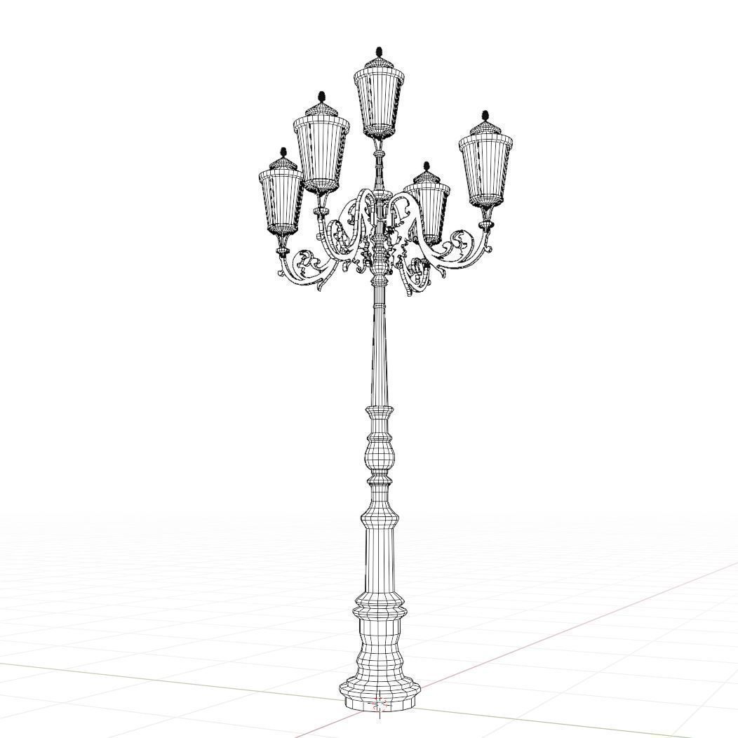 Parisian Style Lamppost 3D model Low-poly 3D model_3