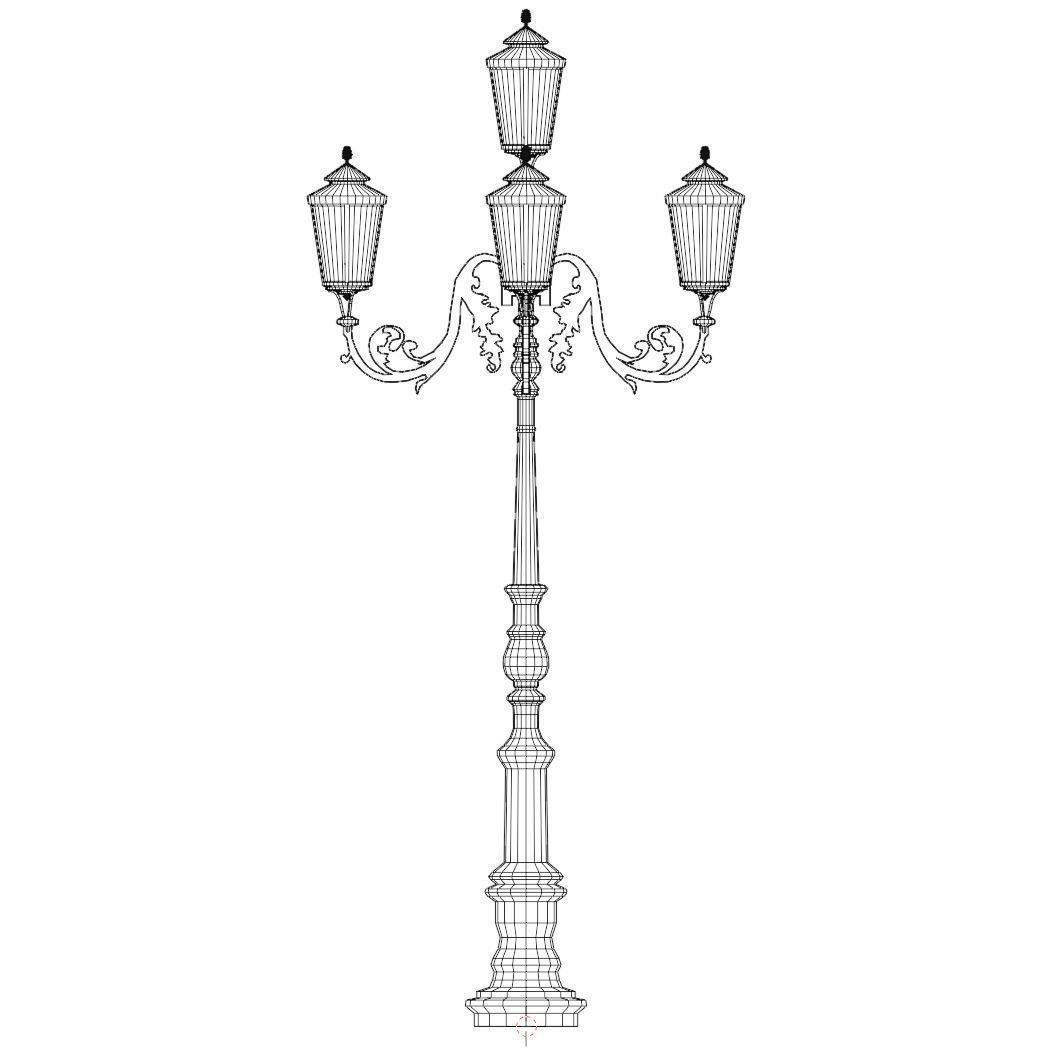Parisian Style Lamppost 3D model Low-poly 3D model_5