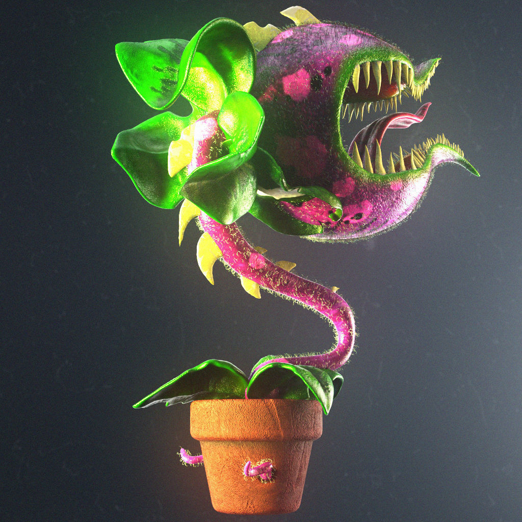 Chomper monster plant in pot Low-poly 3D model_2