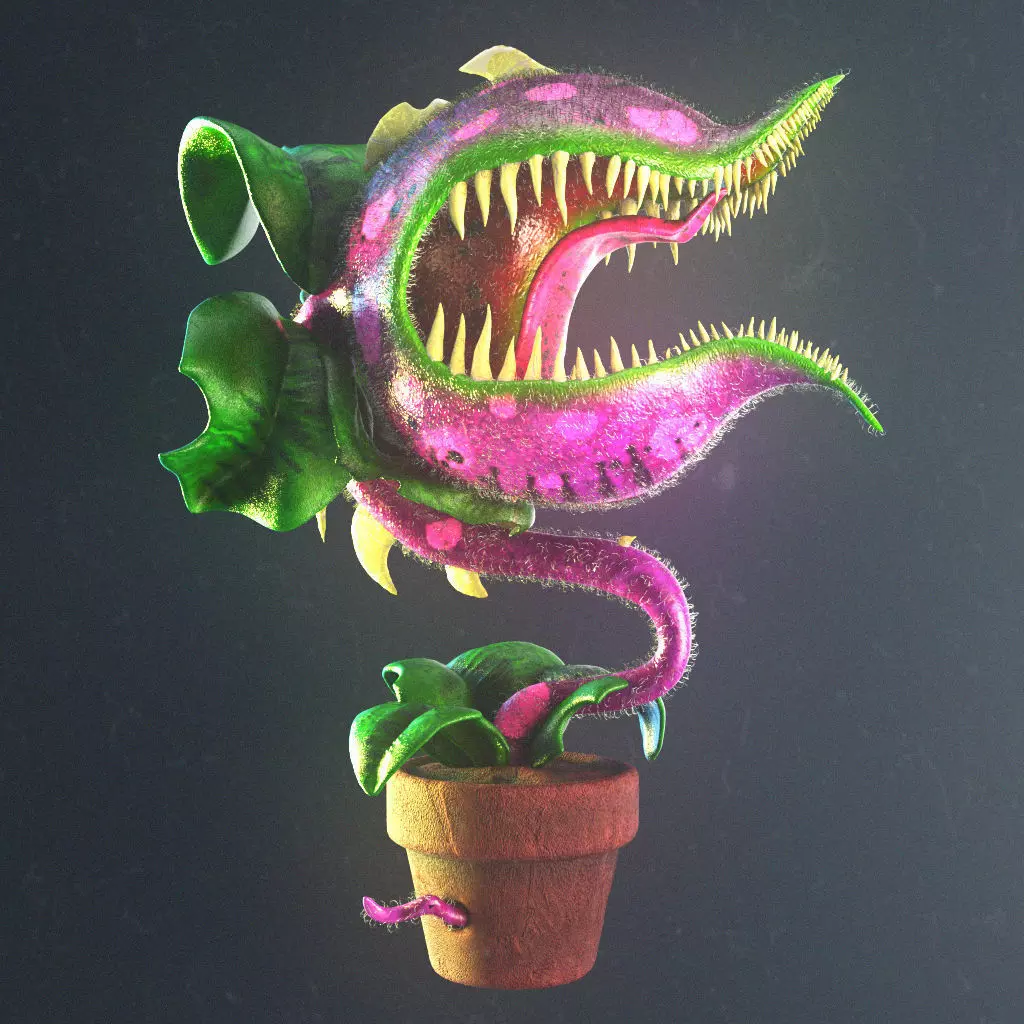 Chomper monster plant in pot Low-poly 3D model_0