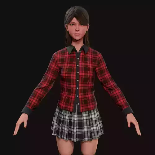 Schoolgirl girl in plaid skirt and stockings 3D model