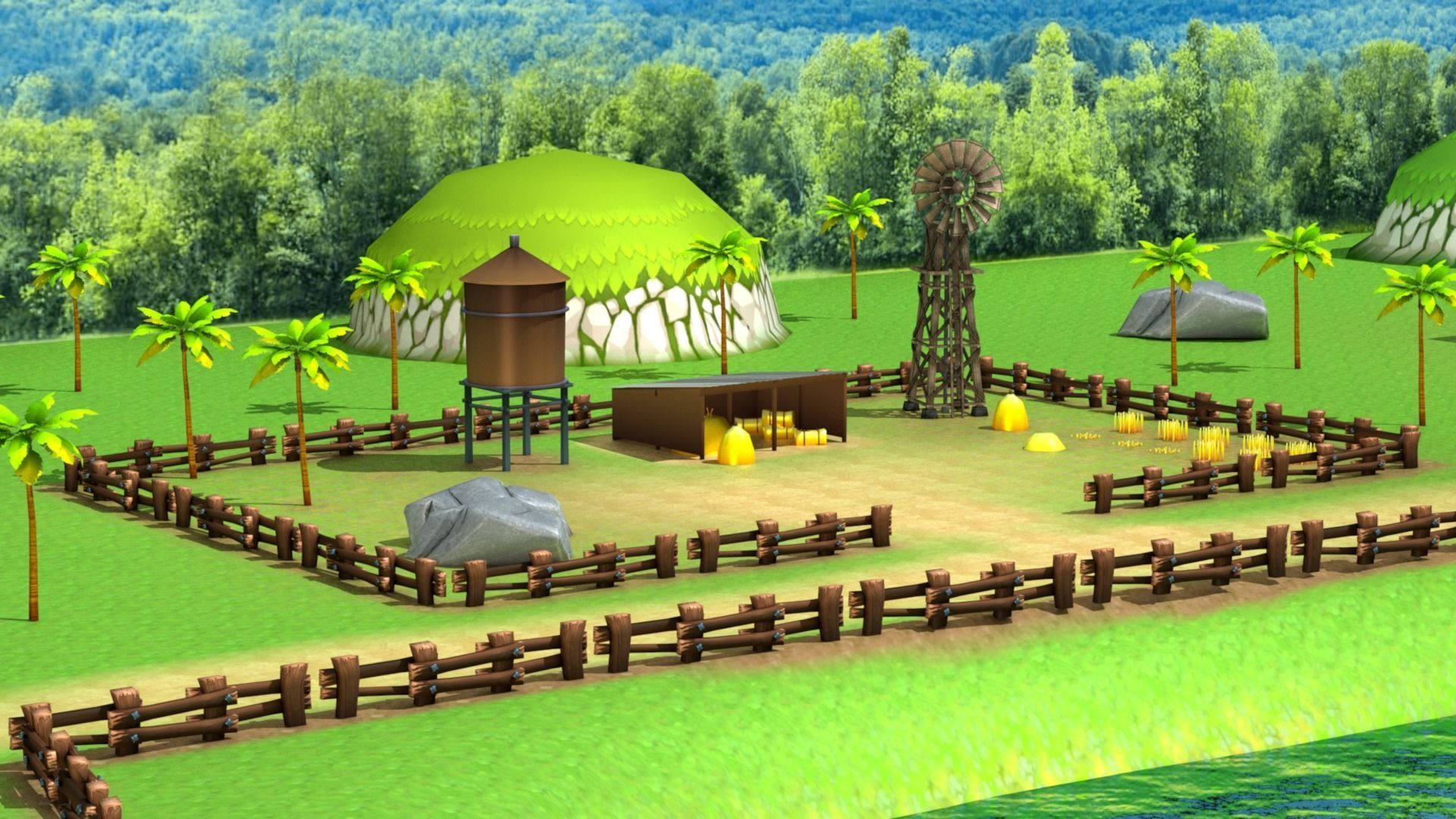 3D Low poly Farm Environment Low-poly 3D model_2