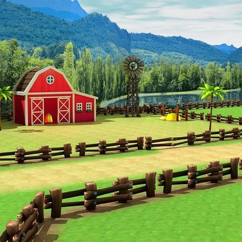 3D Low poly Farm Environment Low-poly 3D model