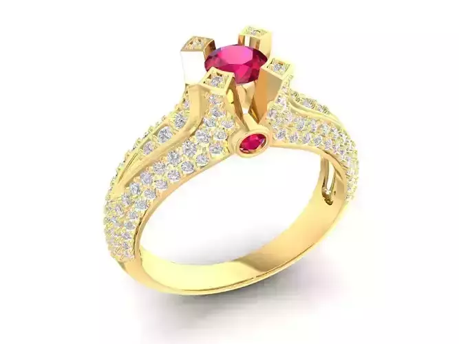 Round Ruby and Diamond Pave Engagement Ring for Women 724