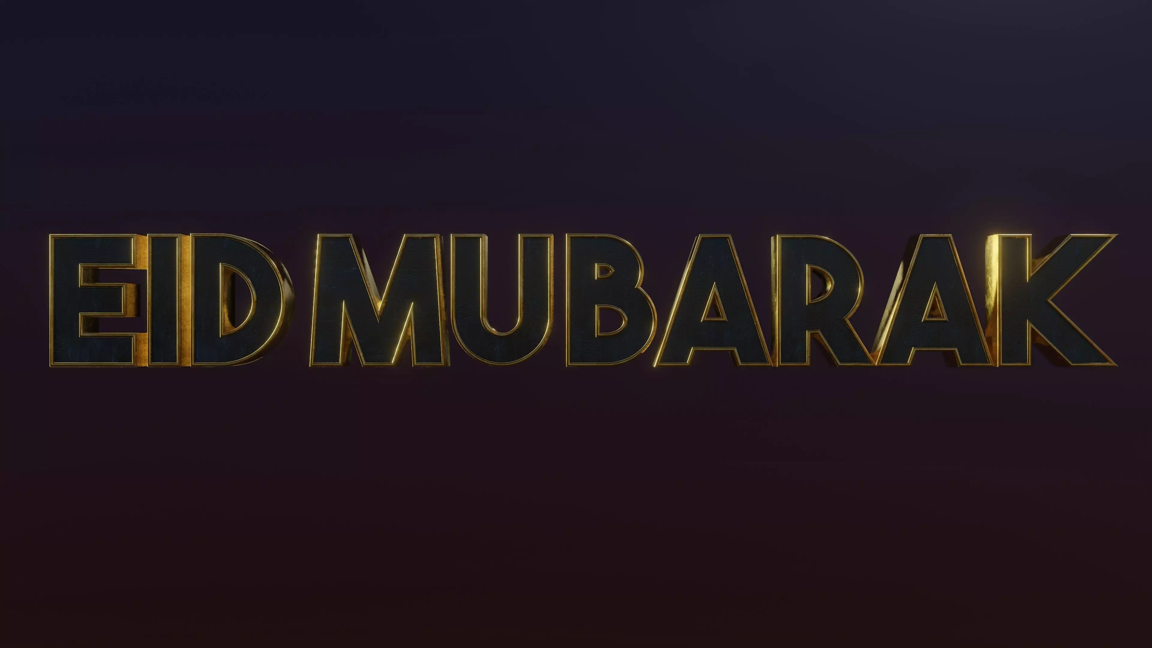 eid mubarak text metallic gold effect blender 3D model