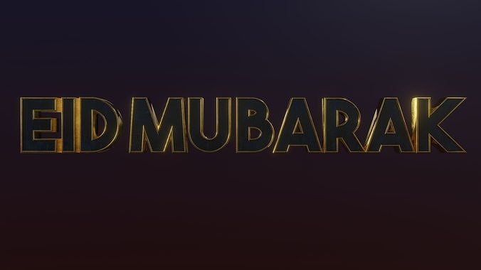 eid mubarak text metallic gold effect blender 3D model