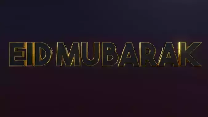 eid mubarak text metallic gold effect blender