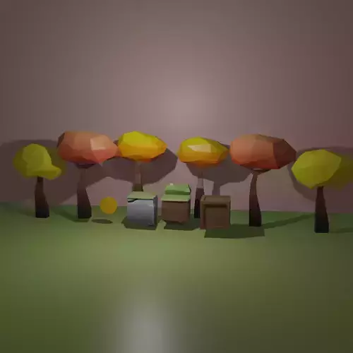 Low Poly Game Assets Trees Trunk Bush Dirt Coin Grass
