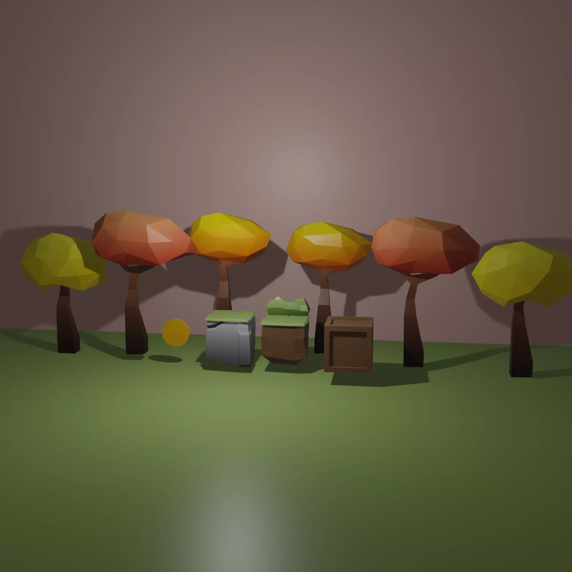 Low Poly Game Assets Trees Trunk Bush Dirt Coin Grass Low-poly 3D model_0