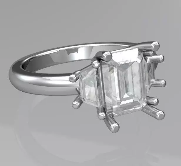 Three stone engagement ring 3D print model_0