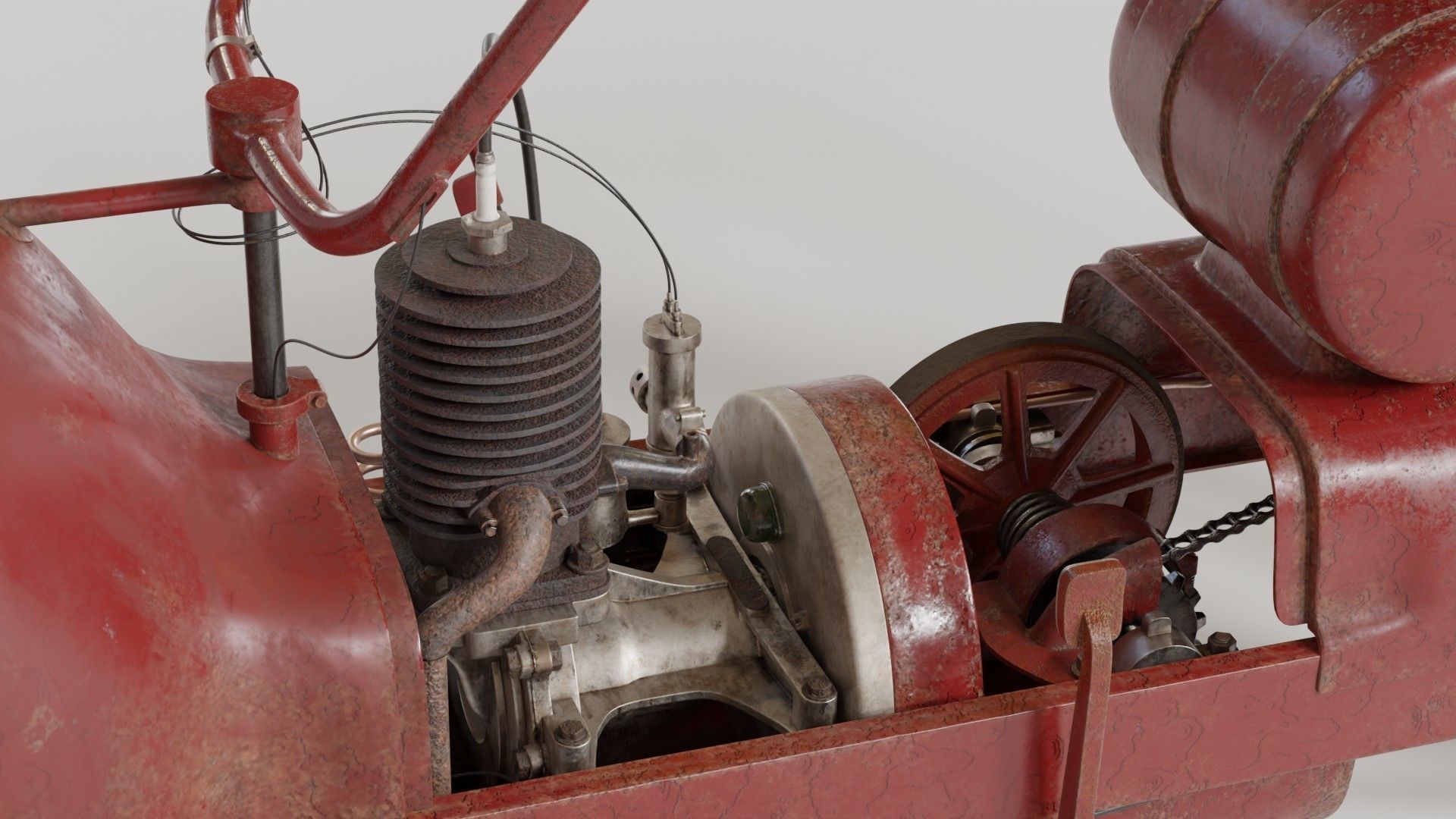 1921 Ner-a-car classic bike red PBR textured model 3D model_7