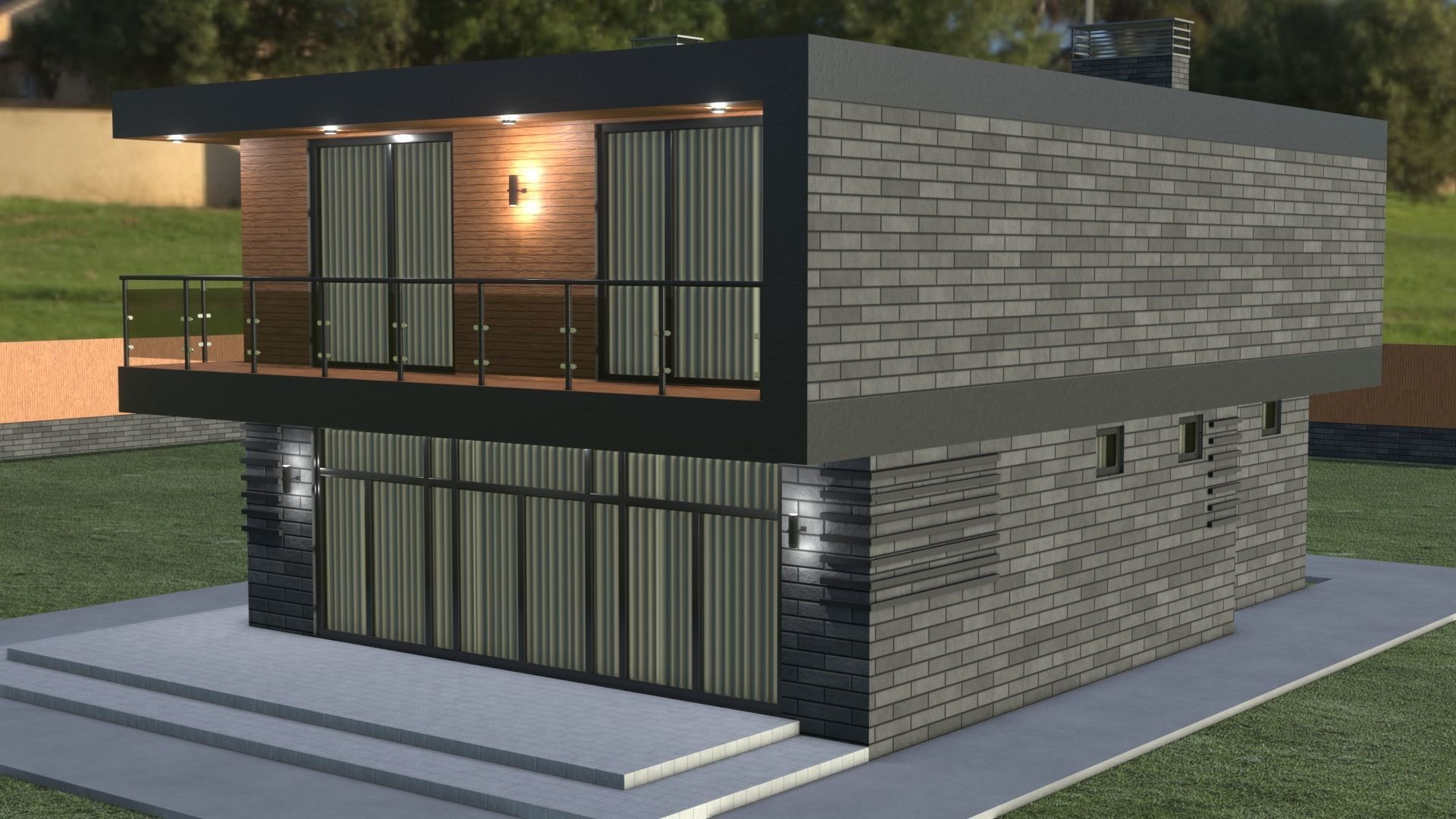 Blender project of Cottage Architecture House Building Exterior 3D model_4
