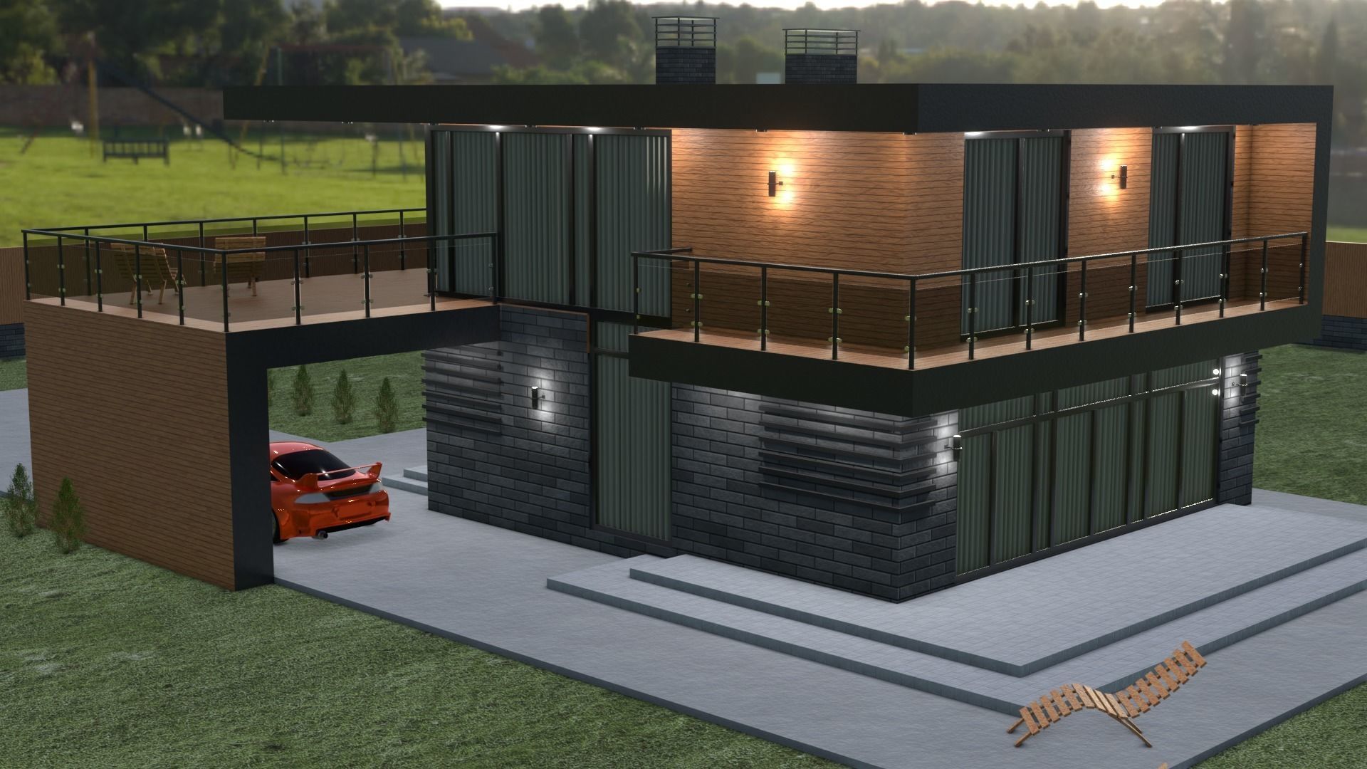 Blender project of Cottage Architecture House Building Exterior 3D model_3