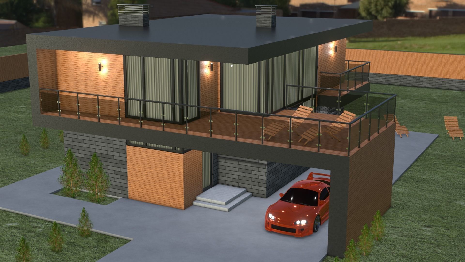 Blender project of Cottage Architecture House Building Exterior 3D model_2