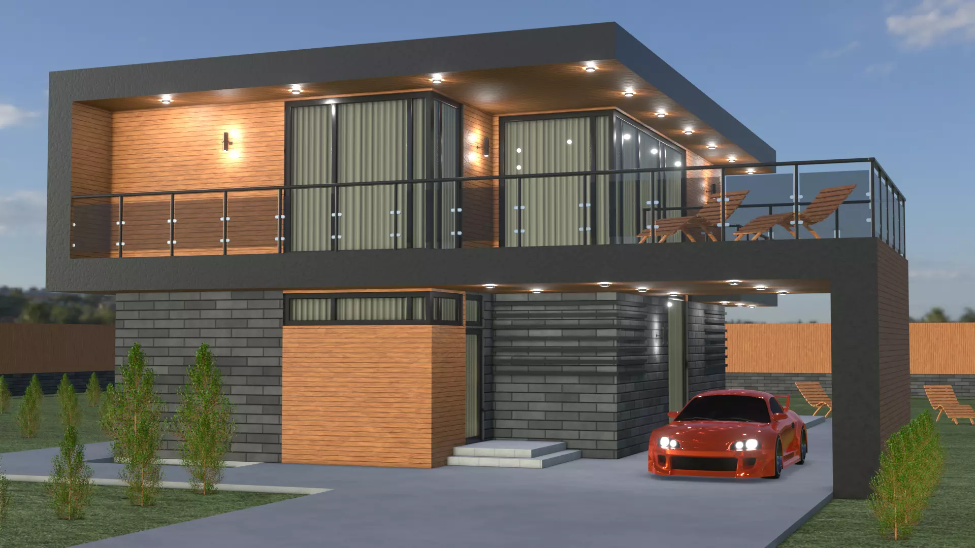 Blender project of Cottage Architecture House Building Exterior 3D model_0