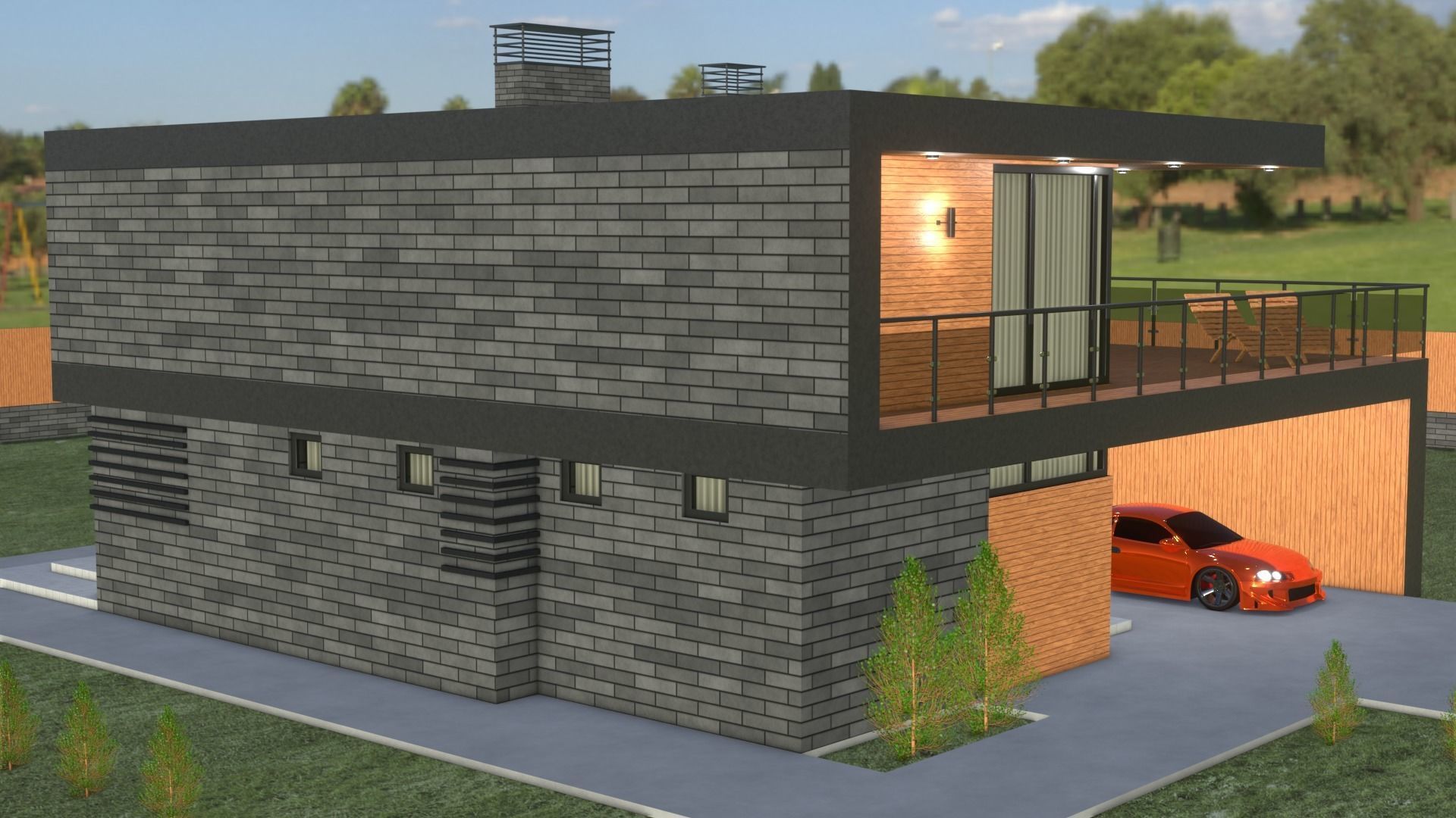 Blender project of Cottage Architecture House Building Exterior 3D model_5