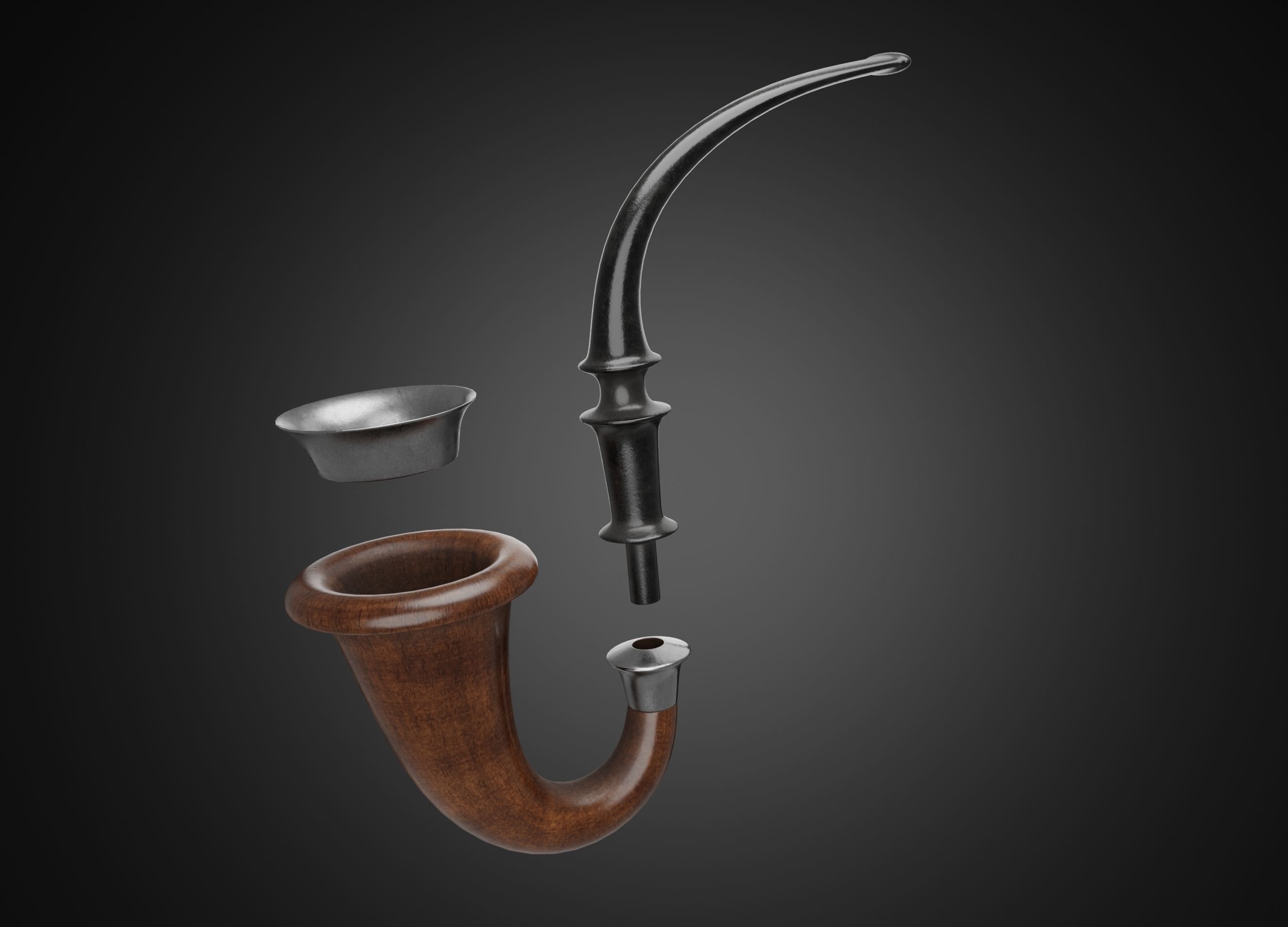 Vintage wooden tobacco pipe smoking 3D model_2