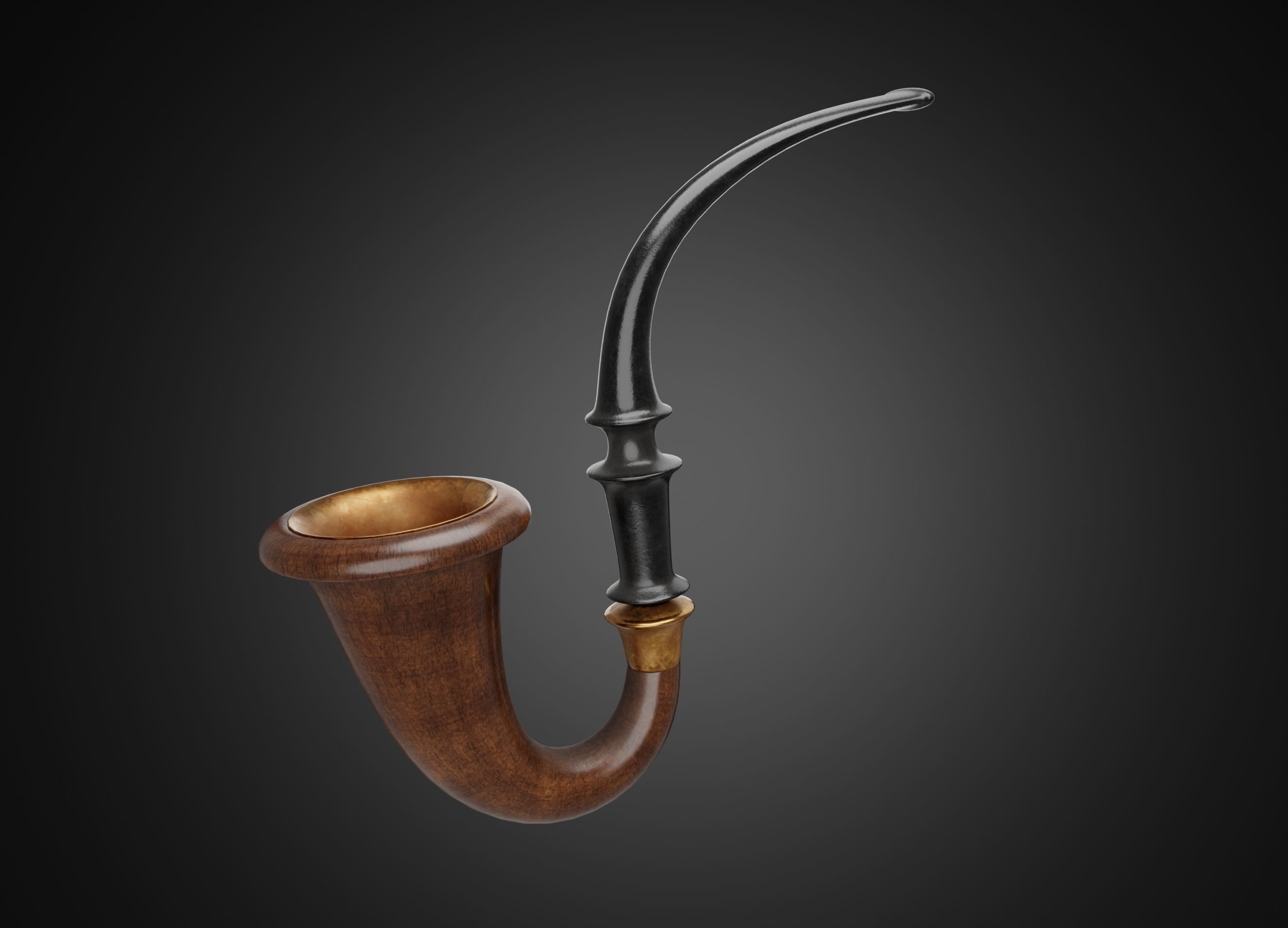 Vintage wooden tobacco pipe smoking 3D model_1