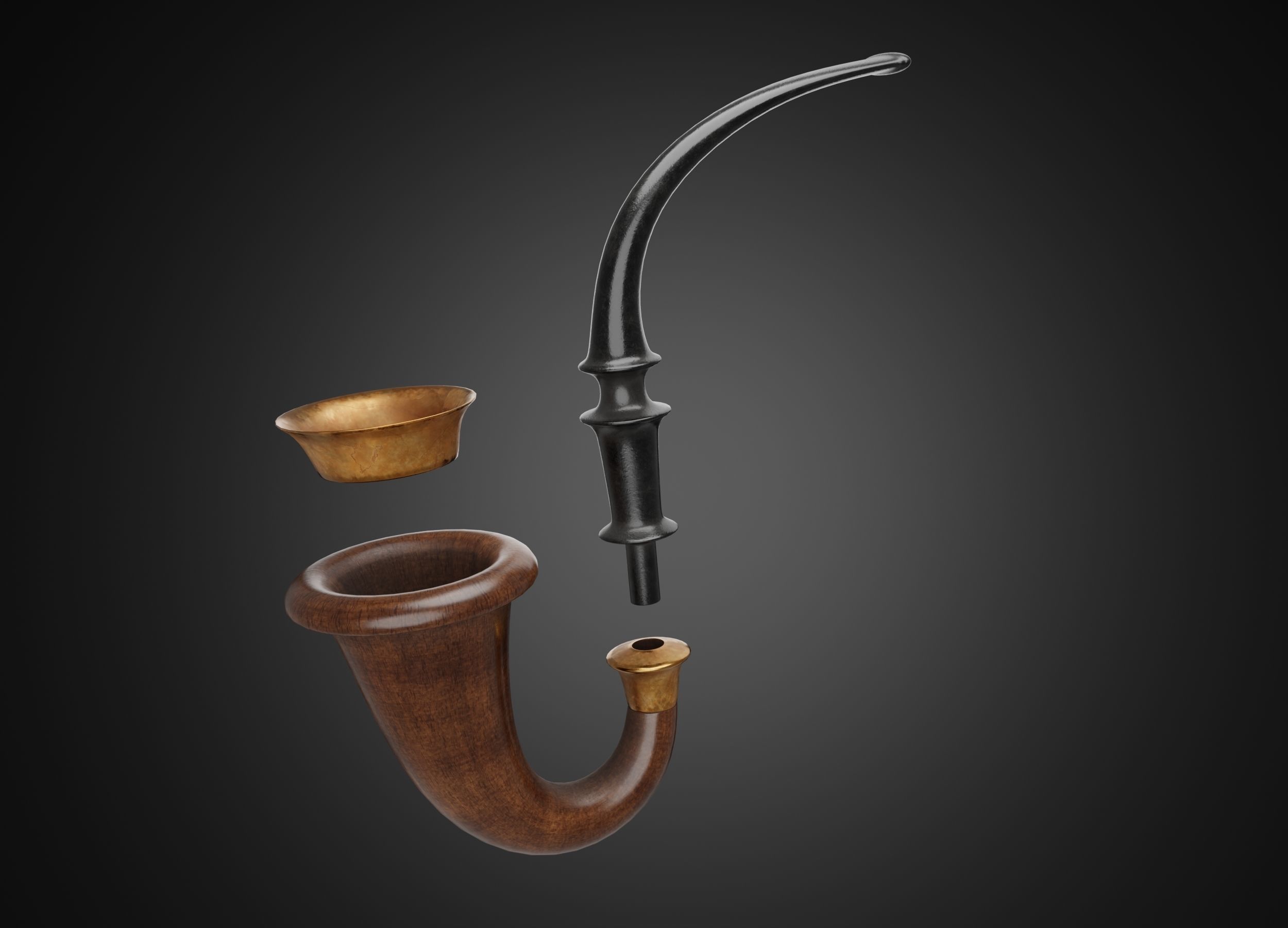 Vintage wooden tobacco pipe smoking 3D model_3