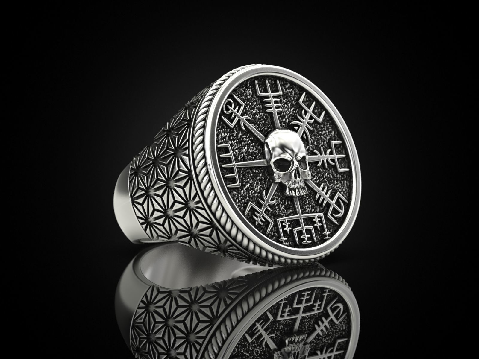 Vegvisir skull ring 3D print model_1
