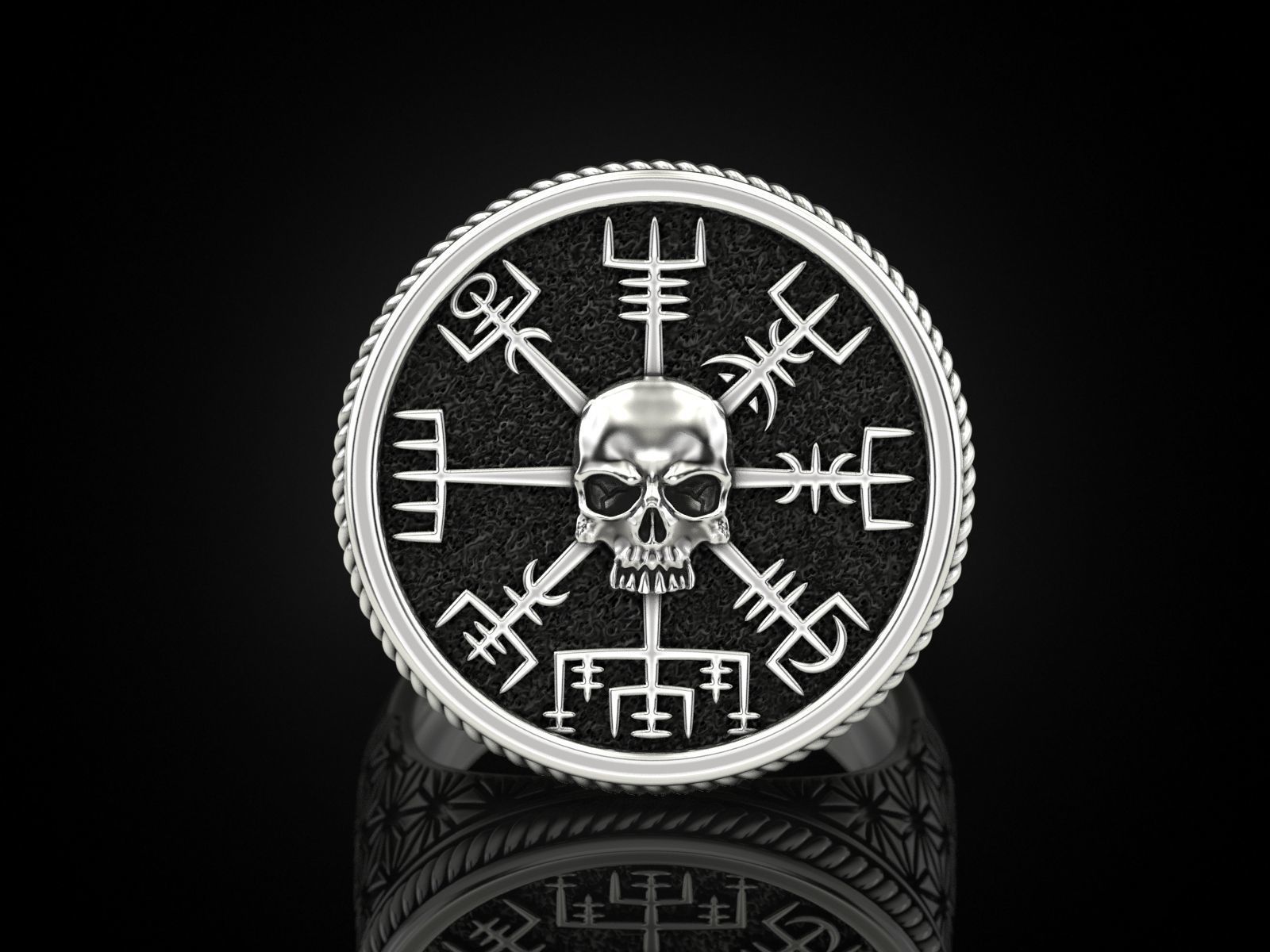 Vegvisir skull ring 3D print model_14