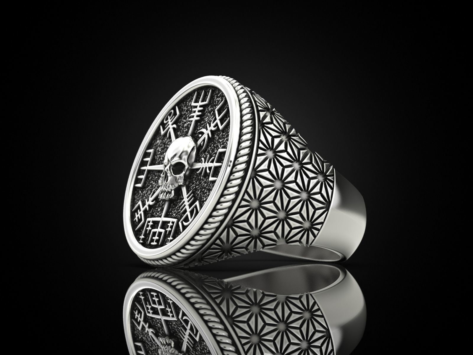 Vegvisir skull ring 3D print model_6