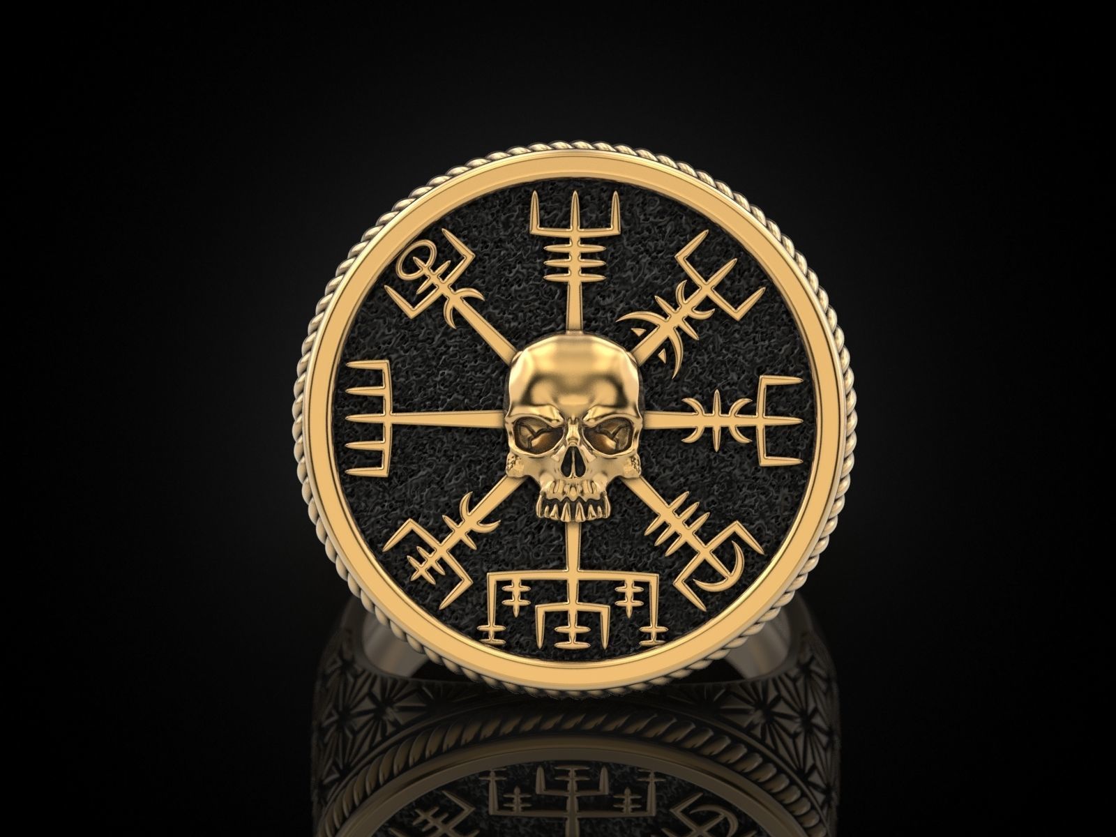 Vegvisir skull ring 3D print model_13