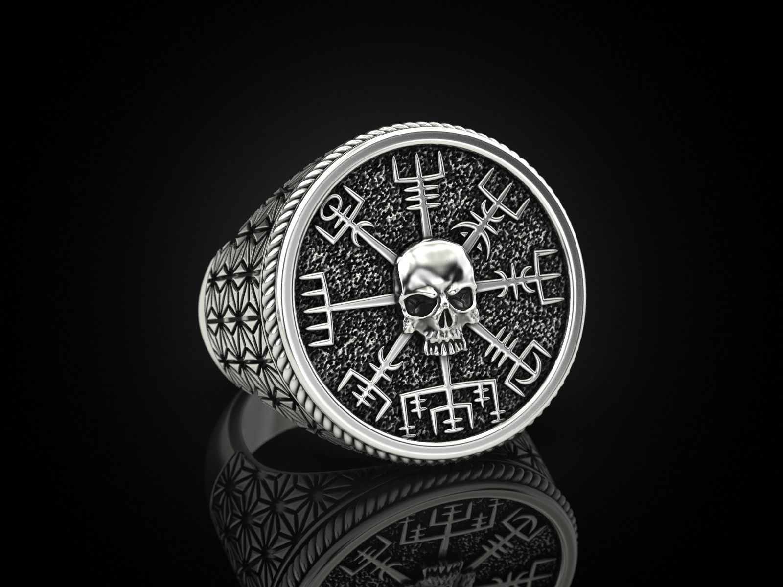 Vegvisir skull ring 3D print model_4