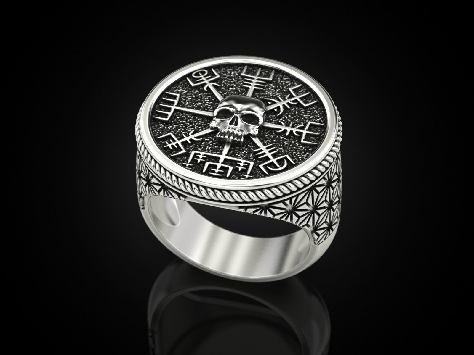 Vegvisir skull ring 3D print model_5