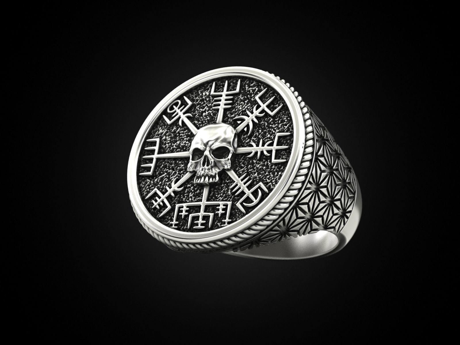 Vegvisir skull ring 3D print model_2