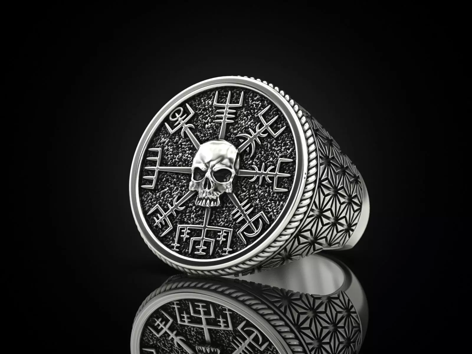 Vegvisir skull ring 3D print model_0