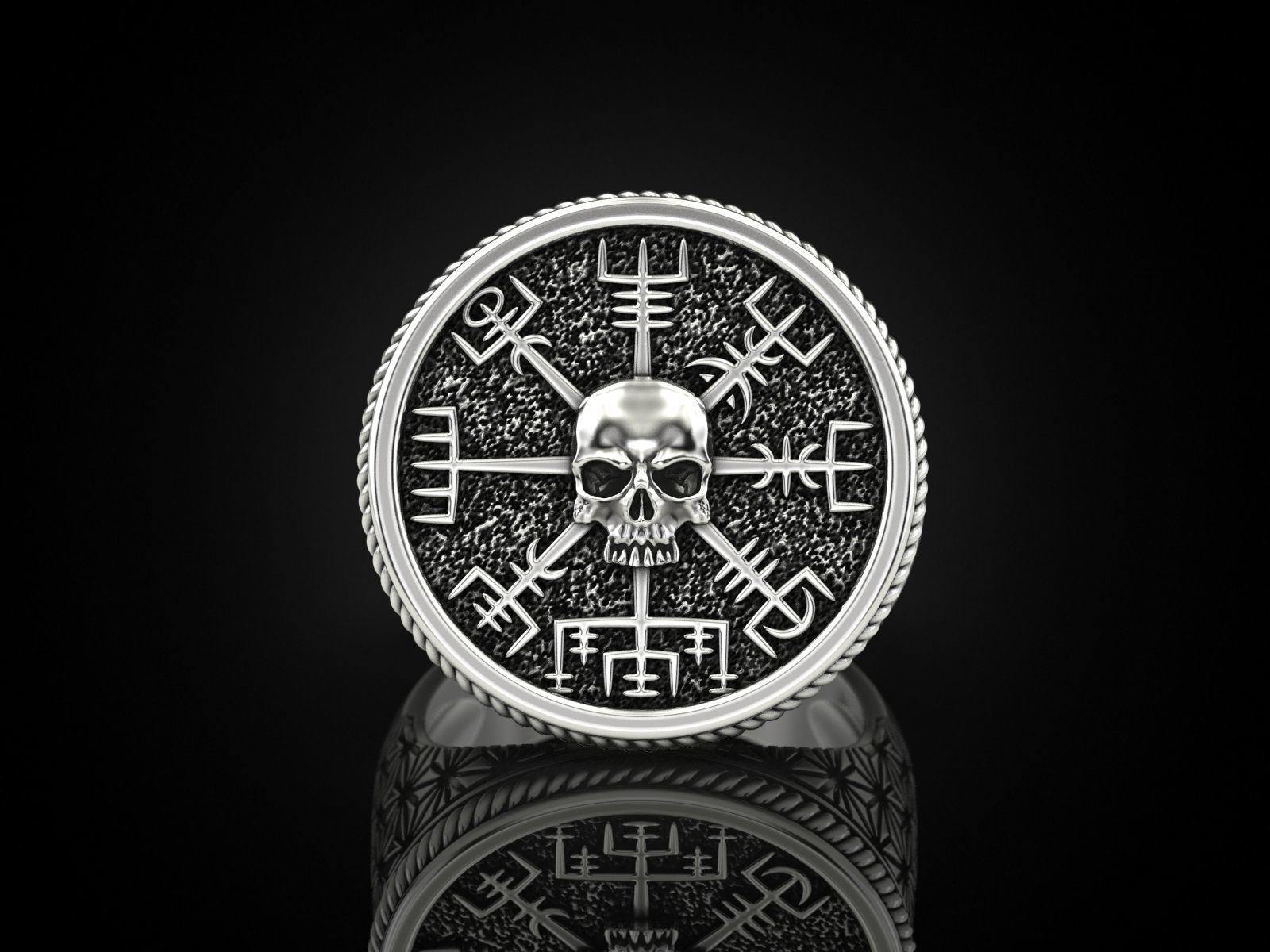 Vegvisir skull ring 3D print model_3