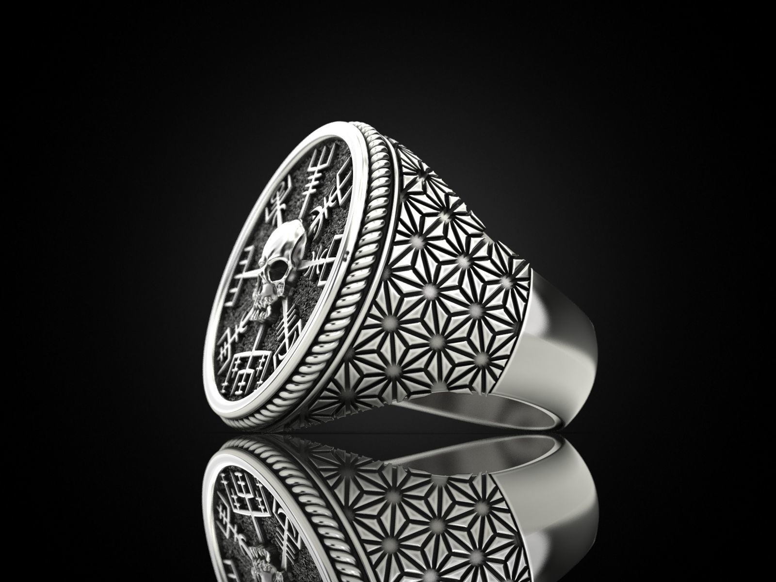 Vegvisir skull ring 3D print model_16