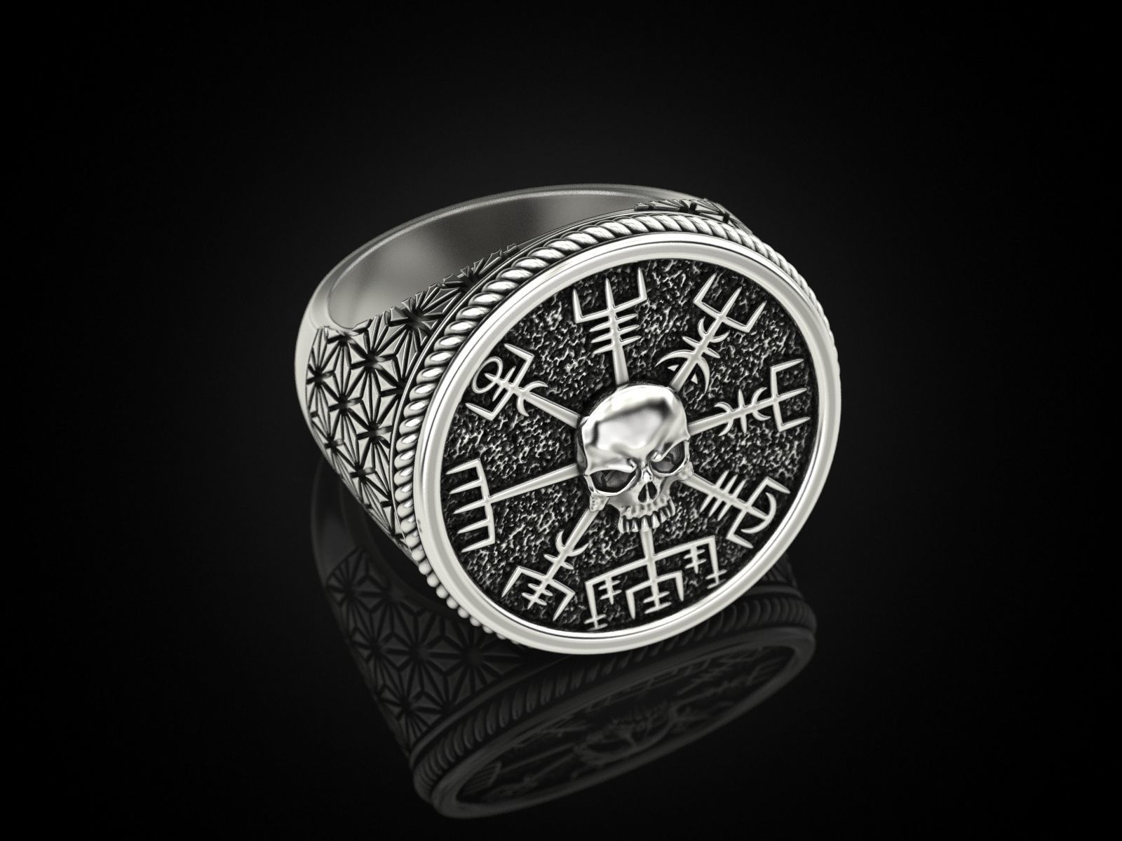 Vegvisir skull ring 3D print model_7