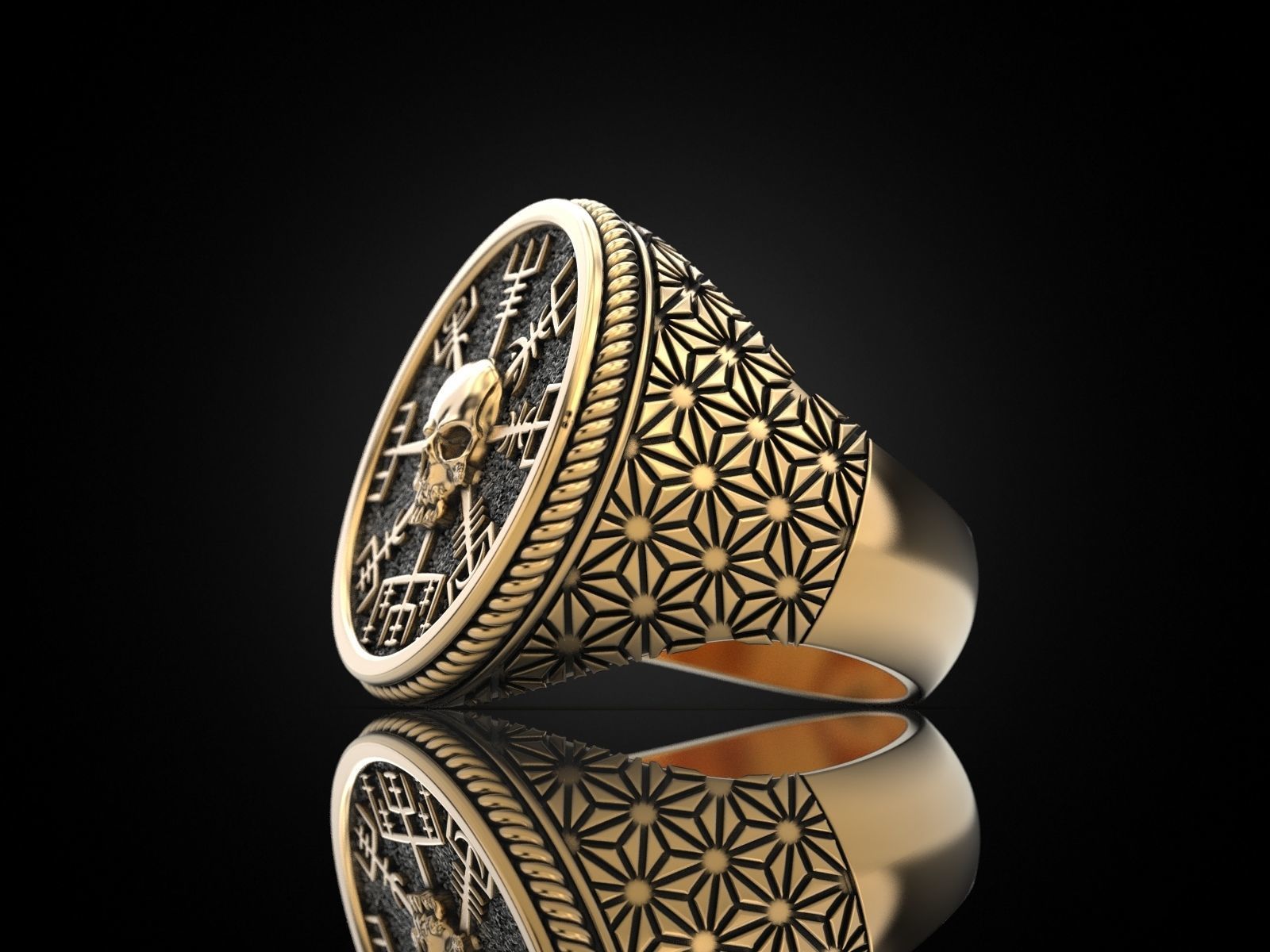 Vegvisir skull ring 3D print model_15