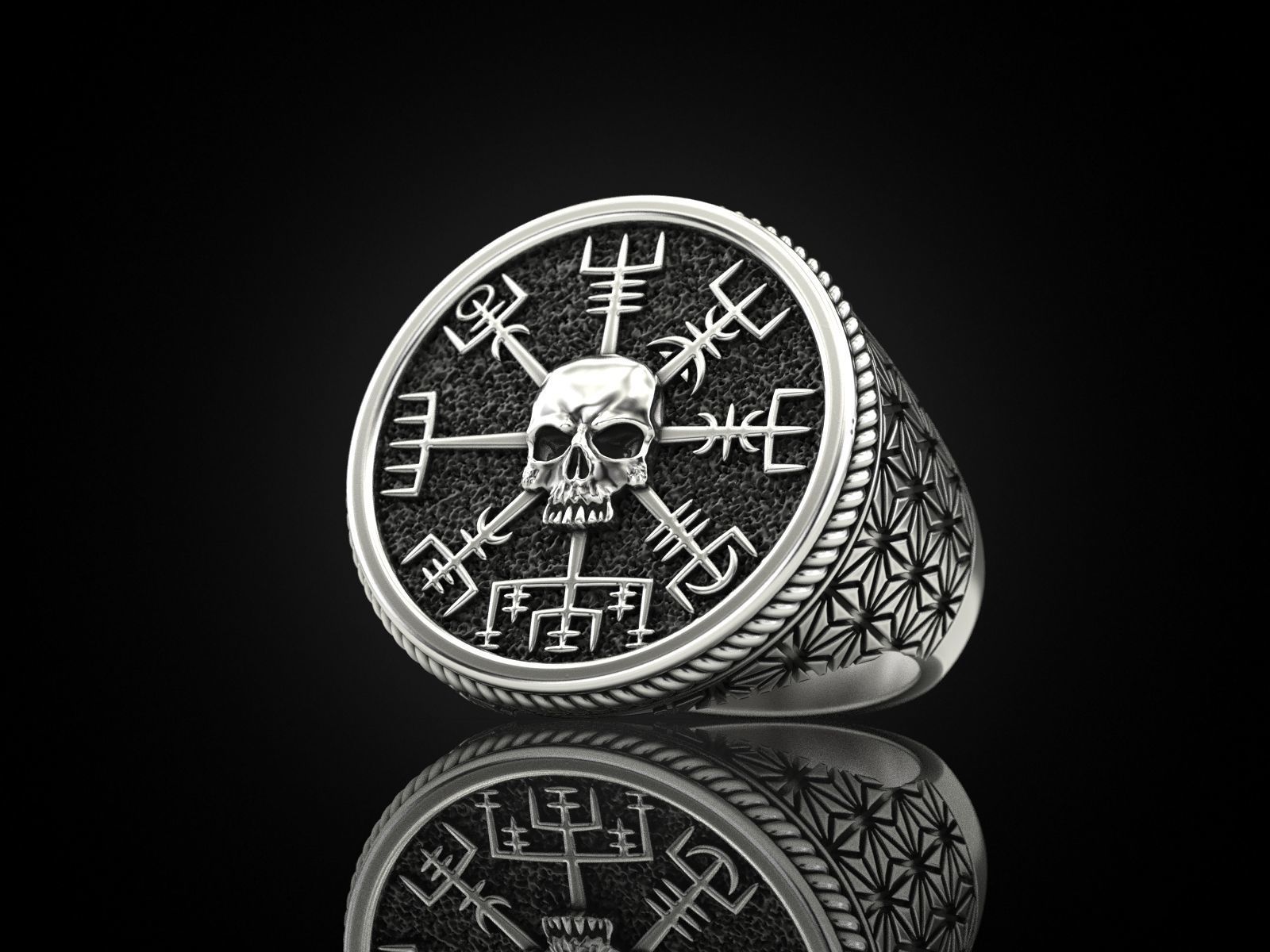 Vegvisir skull ring 3D print model_12