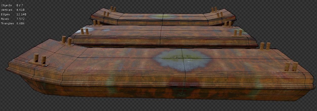 Barges Set three rusty containers Low-poly 3D model_7