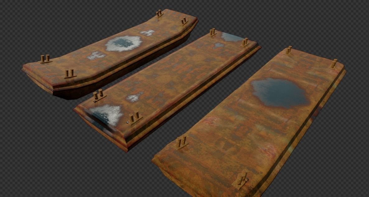 Barges Set three rusty containers Low-poly 3D model_3