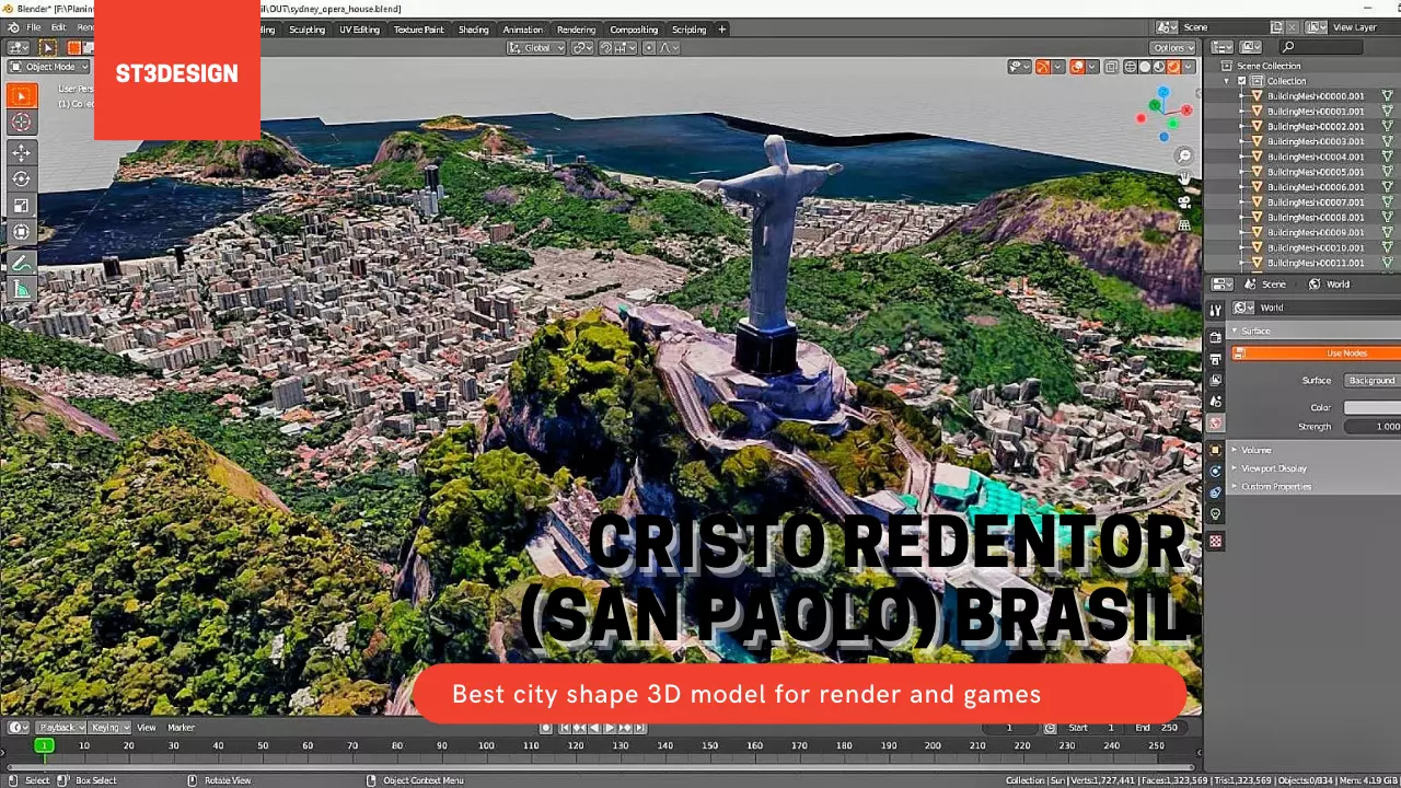 Large map of Cristo Redentor San Paolo BRASIL With Texture Low-poly 3D model
